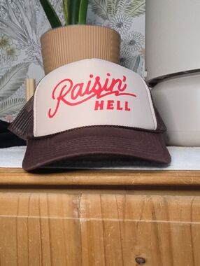 OTTO Brown and Beige Trucker Cap with Red 'Raisin' Hell' Logo